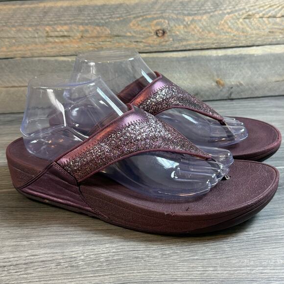 FitFlop Lulu Glitter Toe Post Thong Sandal Size 10 Wobbleboard Wedge Slip On - Picture 4 of 16
